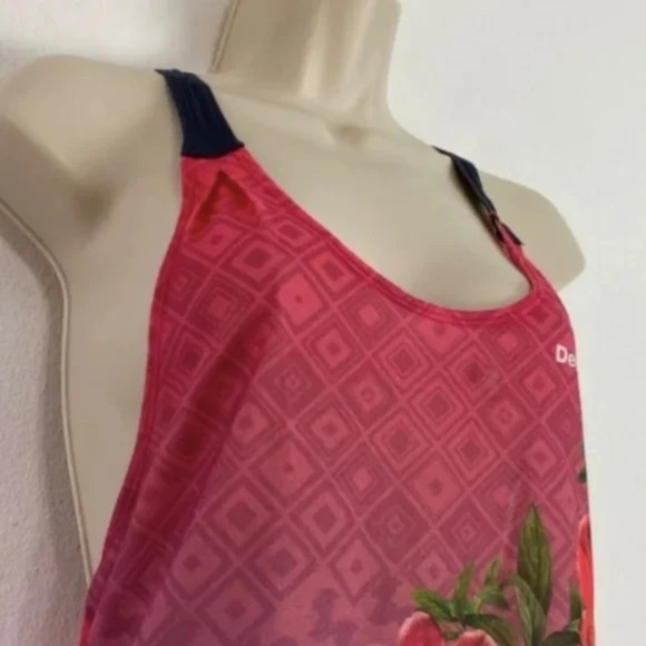 Desigual Pink Floral Burnout Tank Top Relaxed Tunic Lightweight Medium - Picture 3 of 5